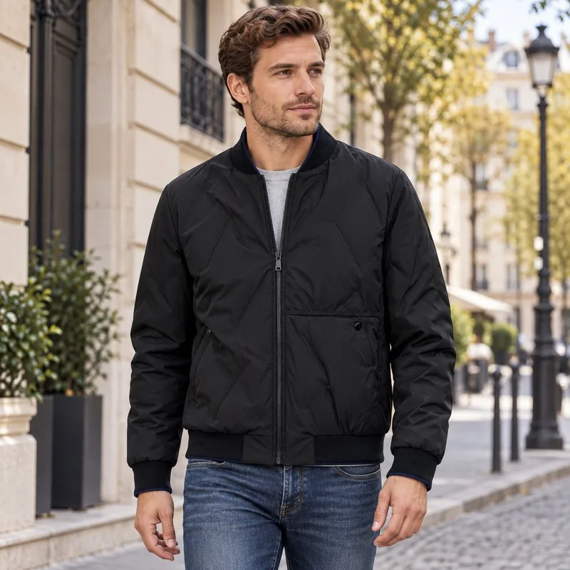 Men Lightweight Duck Down Jacket Stand Collar Short Puffer Coat Warm Slim Casual Winter Down Jacket Zip Up Outerwear