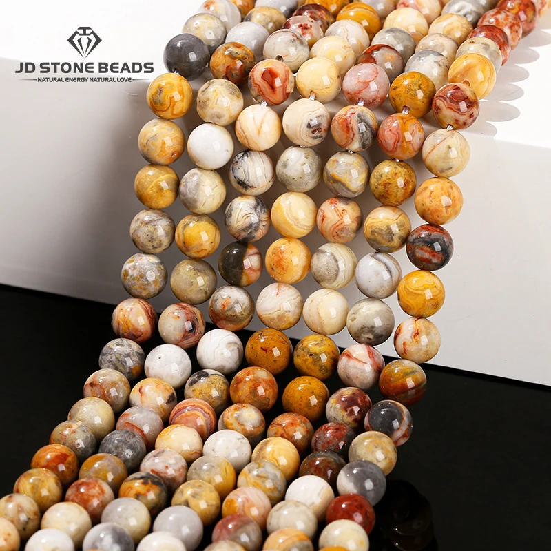 Crazy Lace Agate Natural Stone Beads, Round Loose Spacer 4-12mm Jewelry Making Supplies DIY Necklace Bracelet 15"