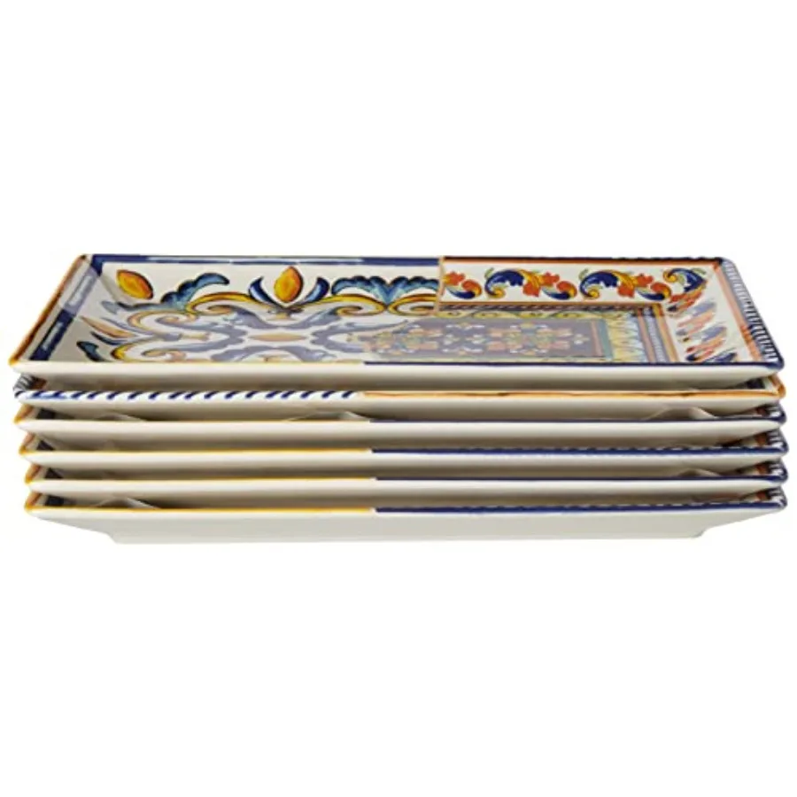

Positano Set of 6 Rectangular Plates, Stoneware, 25x15 cm, Stone, Blue