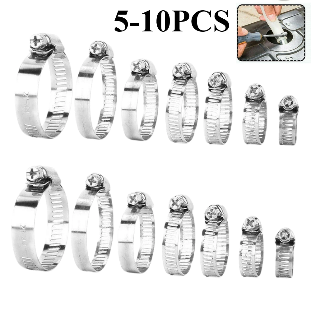 5/10PCS Pipe Clamps Stainless Steel Hose Clips Fuel Hose Pipe Clamps Worm Drive Durable Anti-oxidation 8-32mm