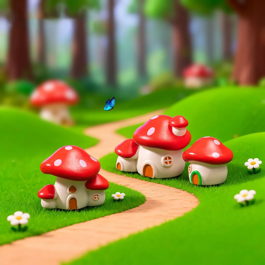 3pcs Micro landscape resin cute mushroom house DIY gardening landscaping decoration tabletop ecological bottle decorative item