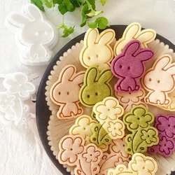 Cute Cartoon Bunny Cookie Cutters 3D Rabbit Flowers Frosting Biscuit Mold Baking Cookie Embosser Tool Fondant Craft Supplies