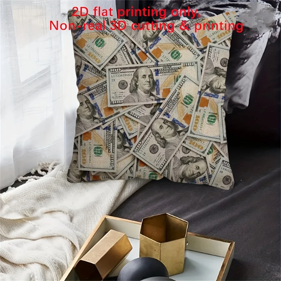 Creative Dollar Fun Spoof Pillow Case One Sided 2D Flat Printed Non-real 3D Print Bedroom Living Room Decoration  No Pillow Core
