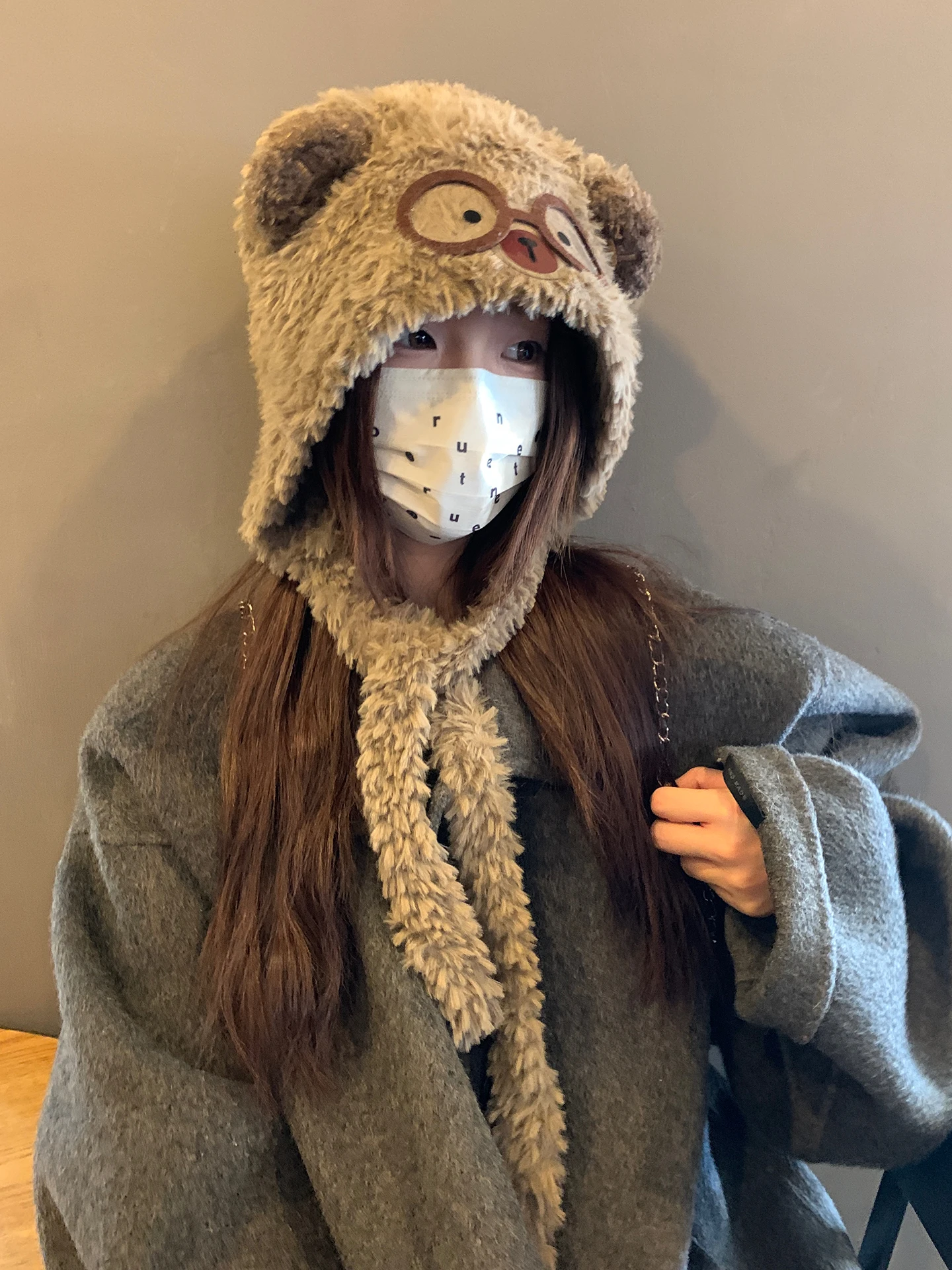 هوديي من القطيفة على شكل أذن القطة للنساء النسخة الكورية مجموعة صغيرة عصرية لحماية الأذن الدافئة ضد البرد