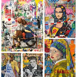 Banksy Street Graffiti diamenty artystyczne malowanie Mona Lisa klasyczne 5D Diy diament haft Rhinestone mozaika Elvis Freddie Mercury