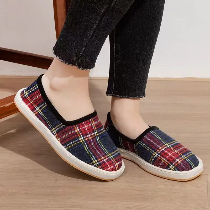 2026-new-women-plaid-cloth-shoes-spring-autumn-soft-sole-round-toe-shallow-slip-on-breathable-work-shoes-mom's-nude-shoes