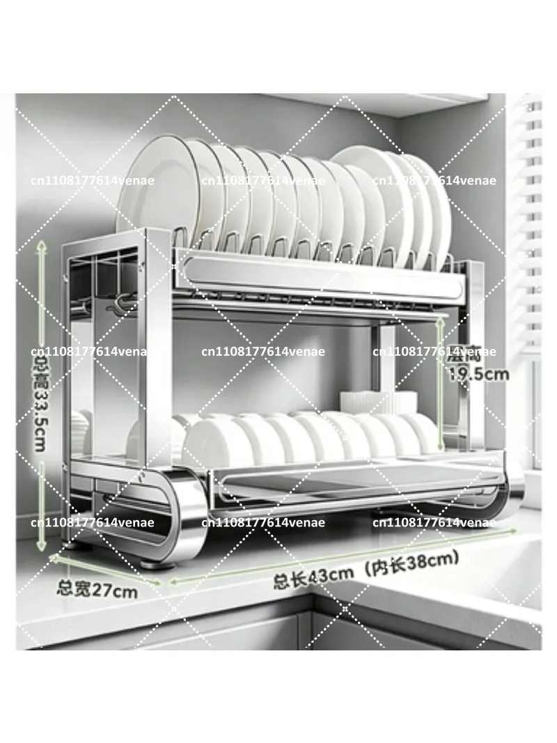 2 Tier Dish Drying Rack for Pots Pans, Kitchen Sink Drainer Rack, Space Saving Counter Organizer