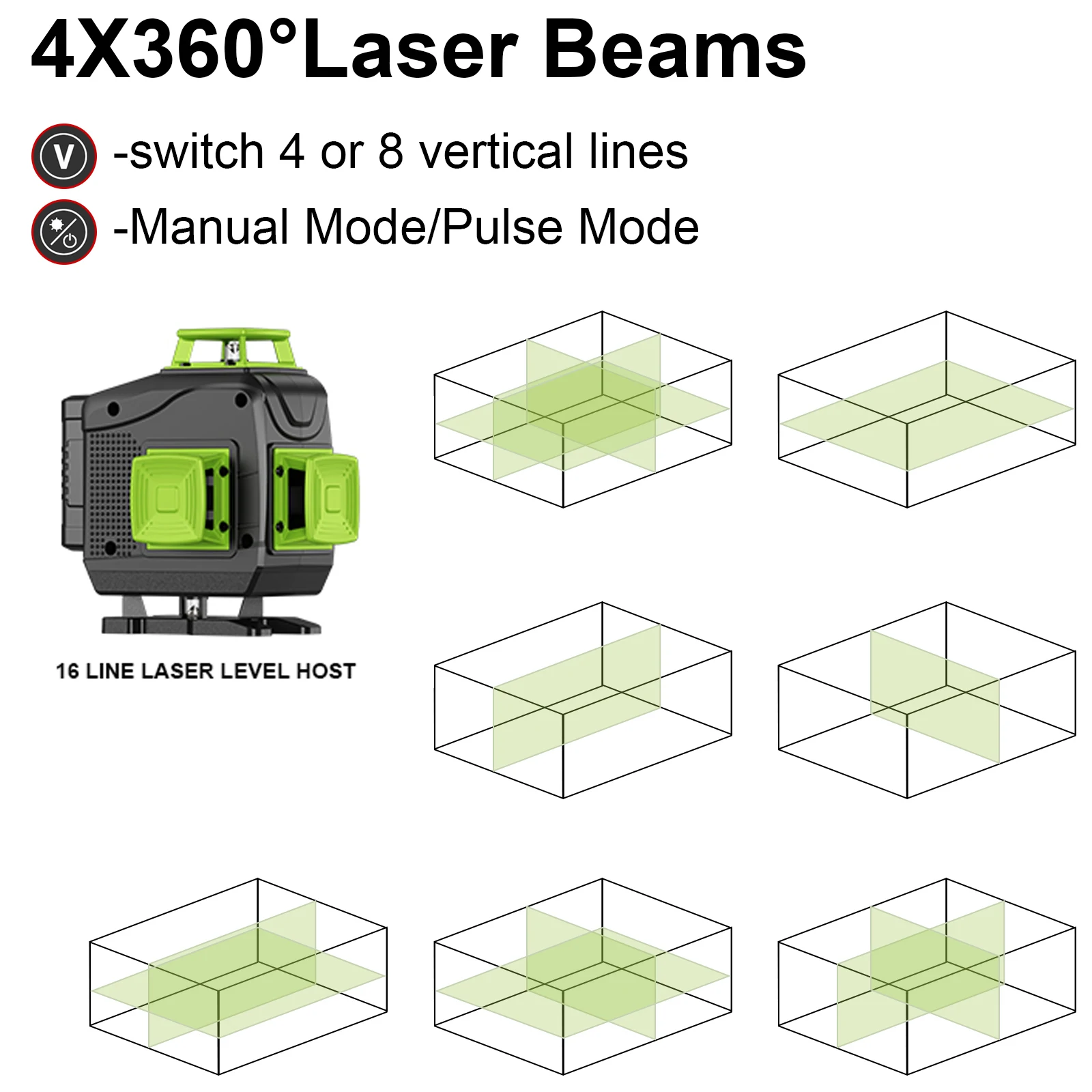 LFINE Professional 4D 16-liniowa poziomica laserowa ze statywem i walizką 360 Samopoziomujące zielone linie Lasery Poziomy Narzędzia