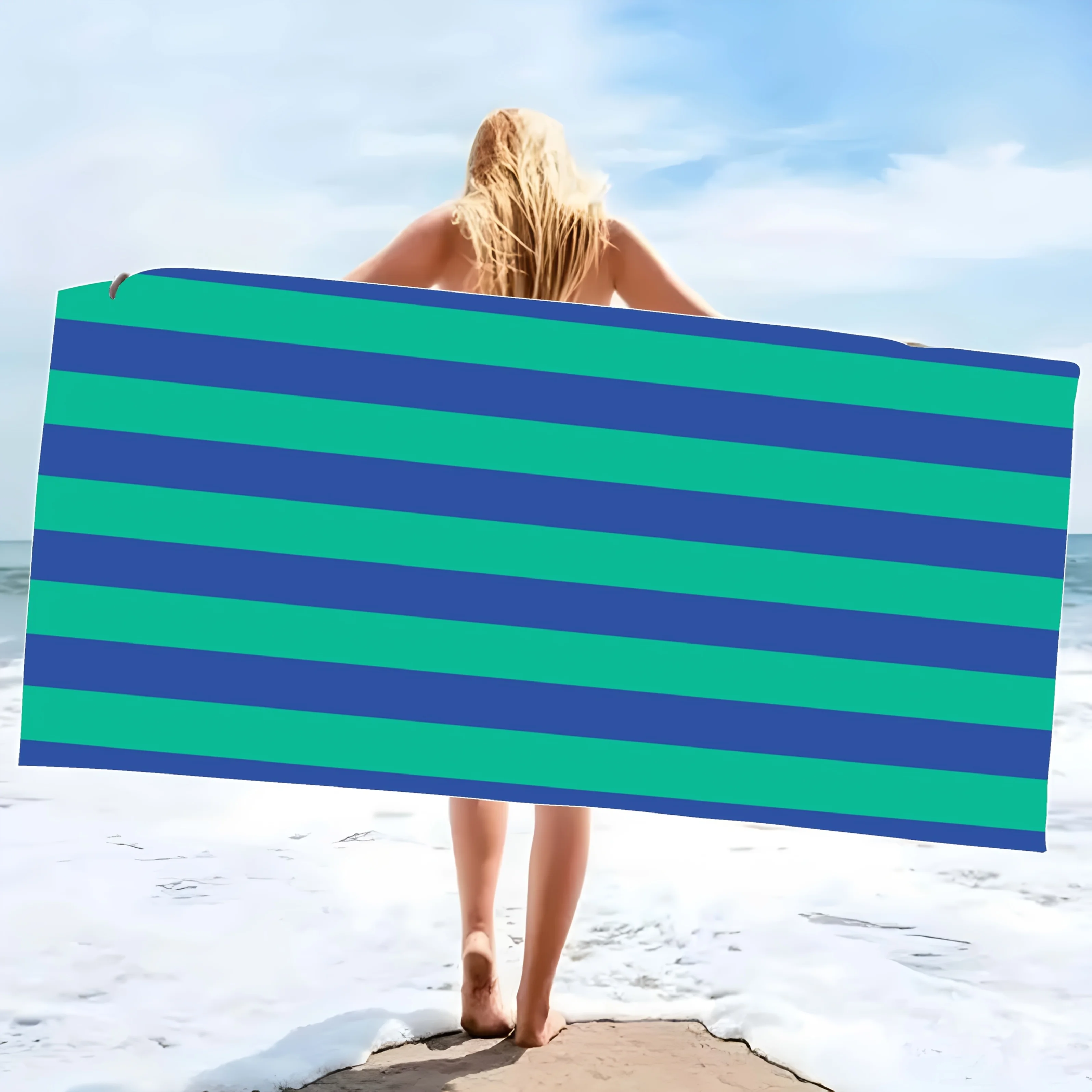 Minimally Striped Beach Towel, Ultra-fine Fiber Quick Drying Absorbent Towel, Beach Swimming Vacation Beach Towel