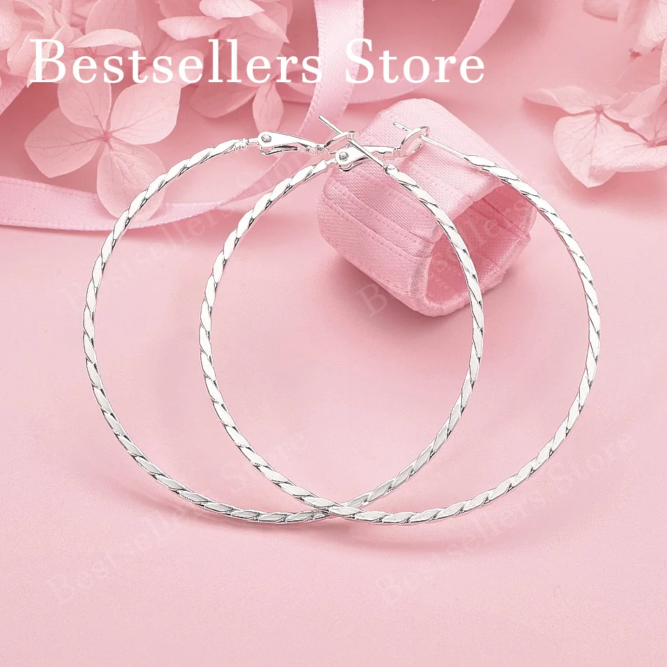 Luxury 925 Sterling Silver 50mm Large Hoop Earrings, Elegant Jewelry for Women, Fashionable Wedding Accessories