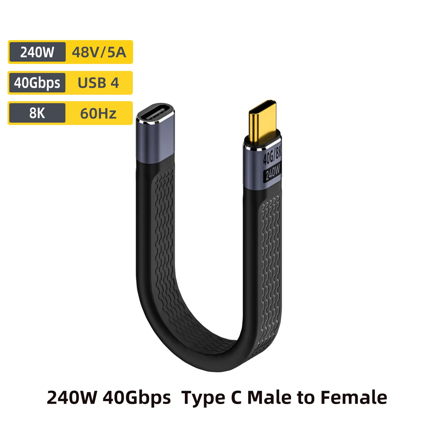 USB4 Kurzkabel 40Gbps Datenübertragung 240W PD Schnellladung Thunderbolt 4/3 Winkel-Typ-C-Kabel für SSD Laptop Macbook Anschluss