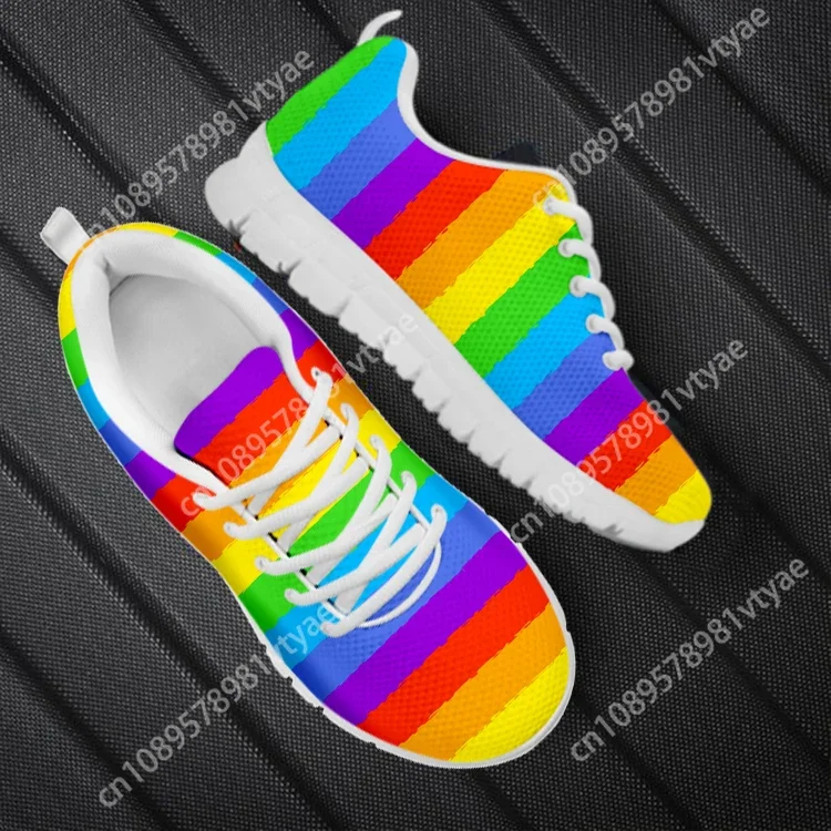 FORUDESIGNS-Zapatos con bandera arcoíris para mujer, calzado con diseño de amigos, Lgbt, planos, informales, con cordones, para verano