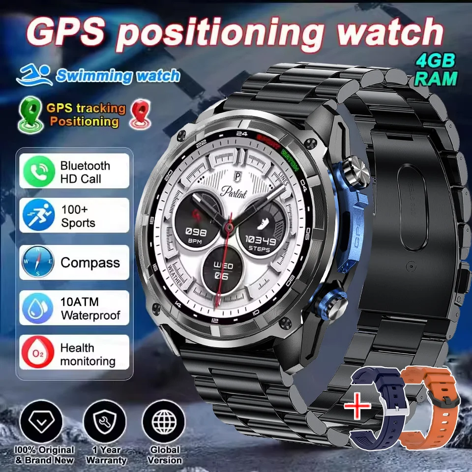 2025 Militaire offline kaart 1000 mAh batterij Smart Watch 4 GB groot geheugen GPS-navigatie MP3/MP4-speler Zwemmen Sport trackr Smartwatch