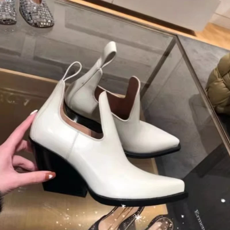 Pointed Toe Slip On Chelsea Boots Pointed Toe Shallow Sexy Women Boots Solid Wedges Heel Platform Casual Shoes