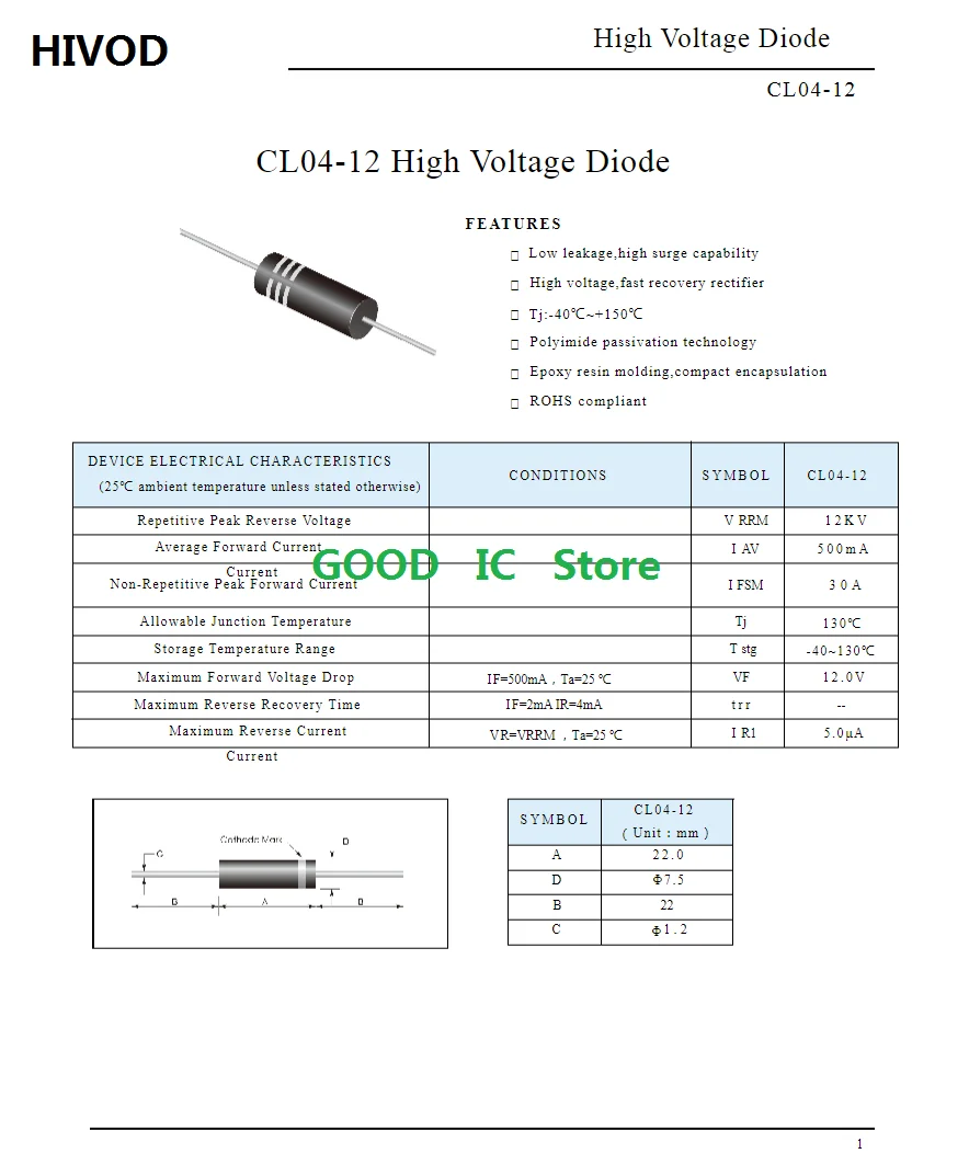 Diodo retificador de alta tensão com terminal, forno microondas, CL01-12, 350mA, 2CL01-12A, 450 MA0.45A, diâmetro de 7.5X22mm, 12kV, 10PCs