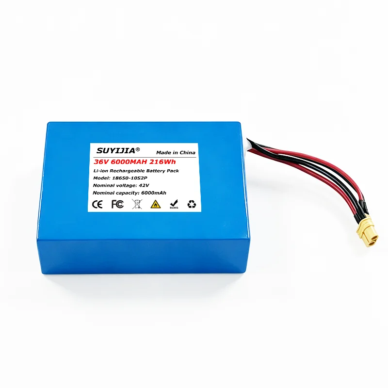 36V 10S2P 6000mAh Hoverboard Scooter Battery 18650 Rechargeable Lithium Pack for Skateboard Ultra Thin with 20A BMS XT60 Plug