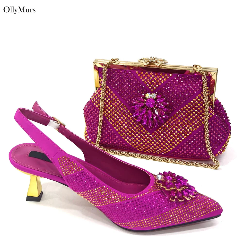 

Summer Golden Color Sandals Shoes And Bag Set Italian Style Fashion Spike Heels Shoes And Matching Bag Set For Party