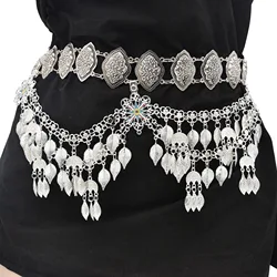 Ethnic Style Leaves Women Hairwear Waist Chain Accessory Vintage Bohemia Tassels Pendant Metal Female Carved Hollow Head Jewelry