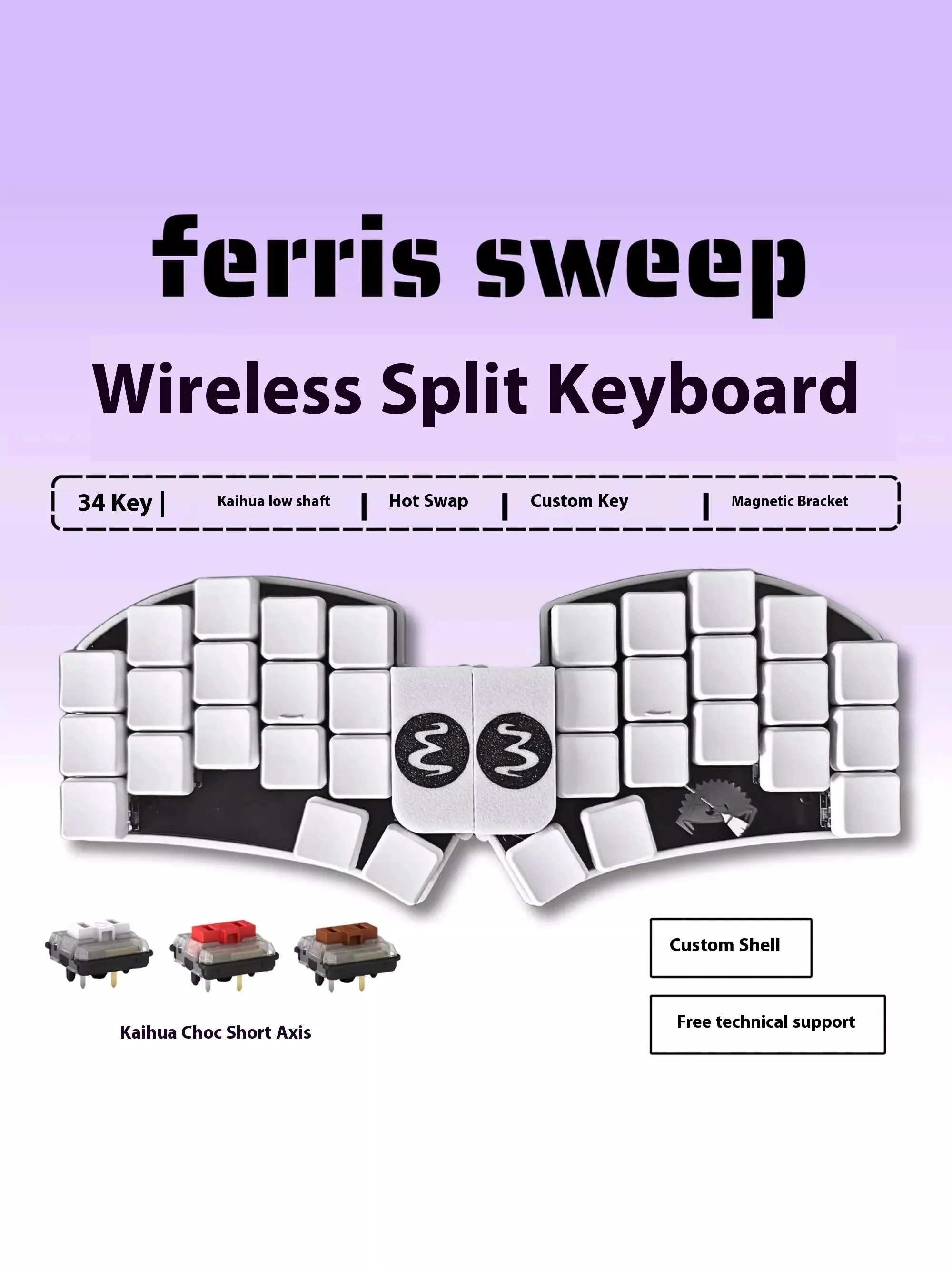 Ferris Sweep Cradio Split Mechanical Keyboard 34key Low Profile Wireless Bluetooth Hot Swap Custom Office Gaming Keyboard Laptop