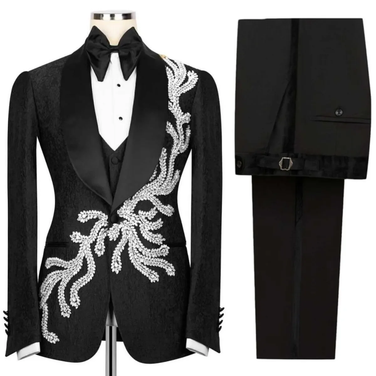 Designer Wedding Tuxedos Shawl Lapel Crystal 2 Piece Set Men Suit Fashion Jacquard Grooms Evening Party Blazers Customized