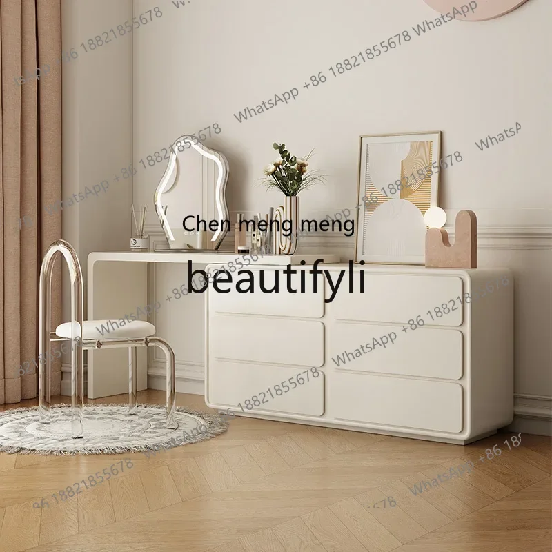 D178  Nordic Cream Style Dresser Storage Integrated Cabinet Premium Sense Retractable Makeup Table