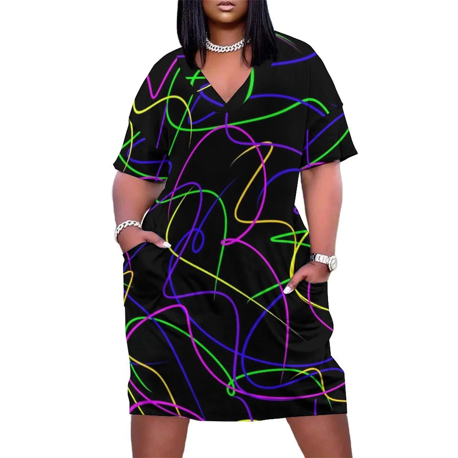 

Neon Lights Loose Pocket Dress women's luxury party dress Woman clothes women clothing 2025 new arrivals evening dress