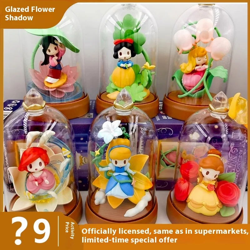

Genuine Disney Princess Glass Flower Shadow Series Figures Toys Cute Figurines Mysterious Surprise Gift Christmas Decoration