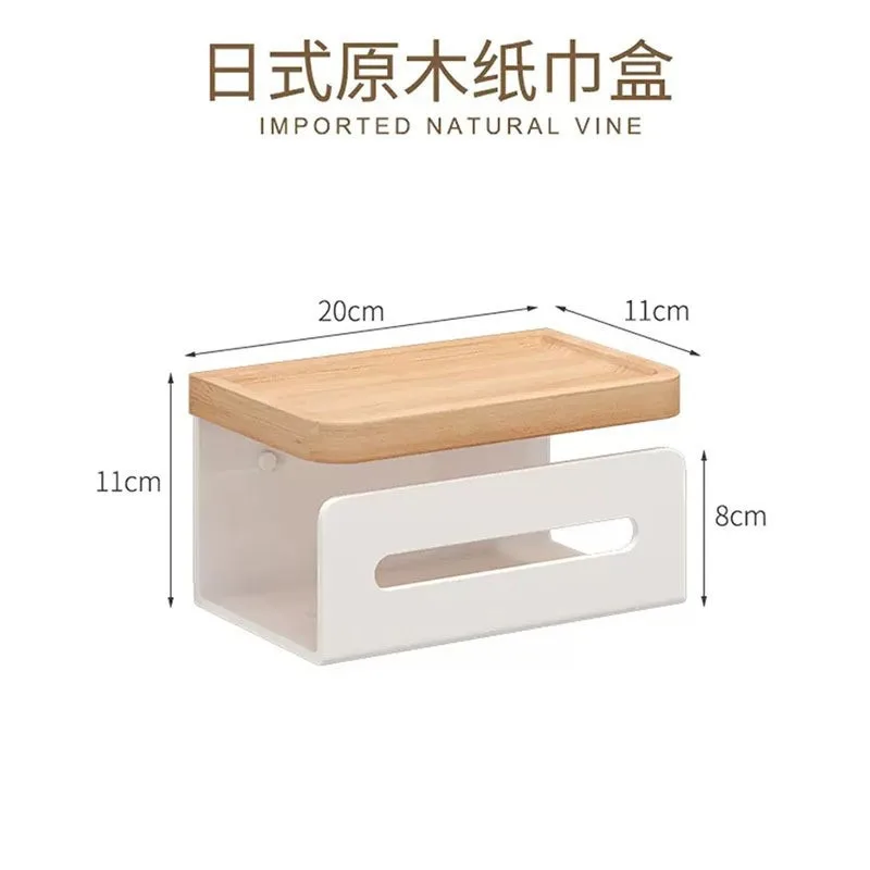 For Solid Wood Tissue Holder Punch Free Bathroom Toilet Paper Dispenser Wall Mount Draw Paper Storage Rack