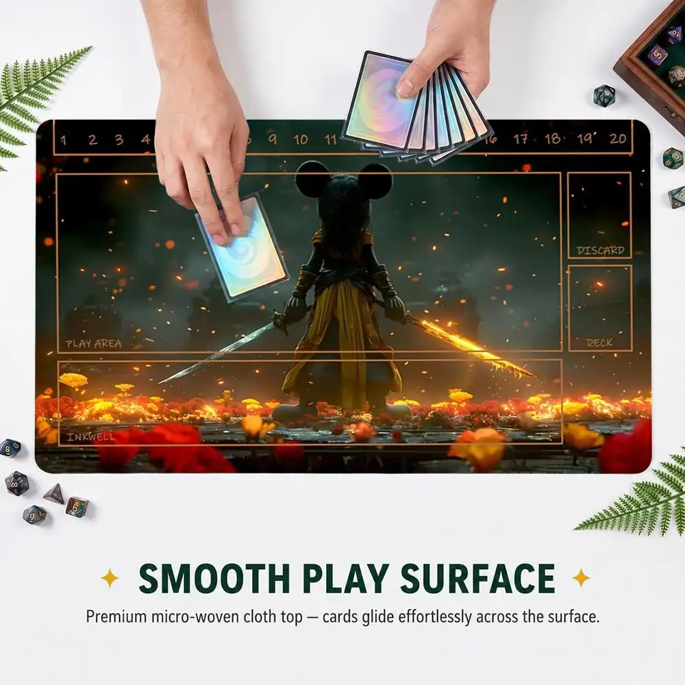 60X35cm Dual Swords Mickey Warrior Lorcana Play mat Zoned Card Game Desk Mat Non-Slip Rubber Base Stitched Edges For TCG