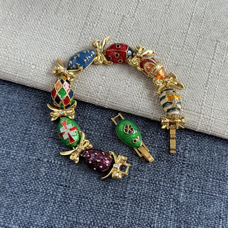 

Medieval Brass Hand Painted Enamel Glaze Russian Egg Bow Seven Stars Ladybug Swan Starry Sky Bracelet Bracelet