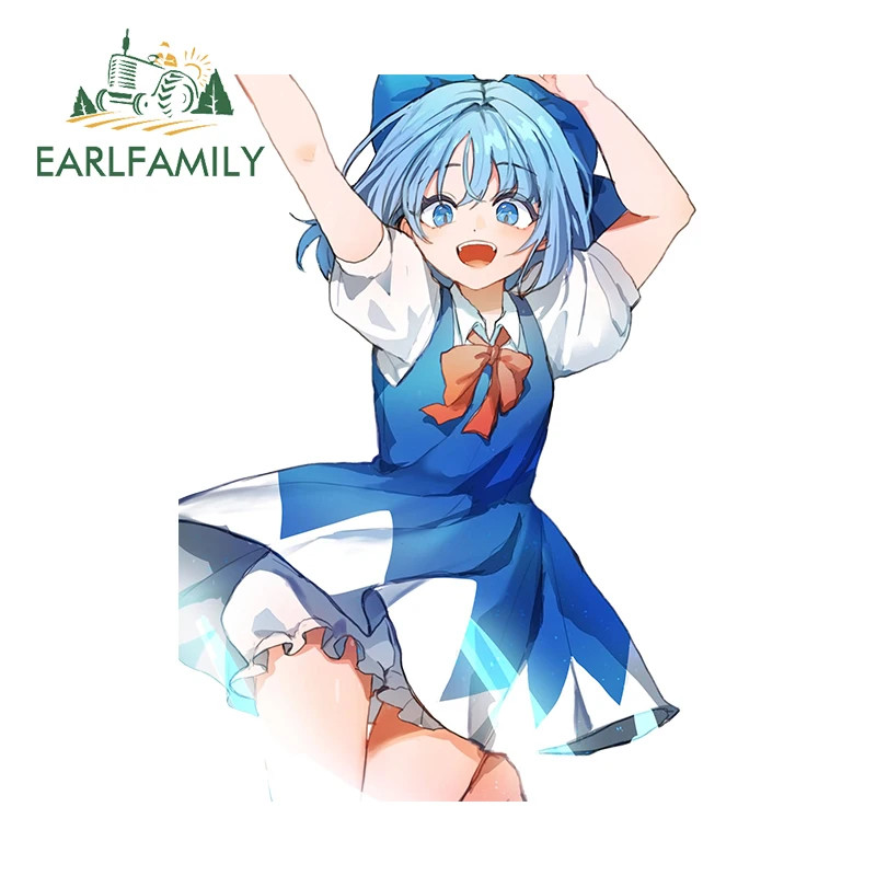 

EARLFAMILY Smiling Cirno Loli Car Sticker Sunscreen Cute Girl Laptop Caravan Decal Car Accessories Simple Scratch-Proof Decor