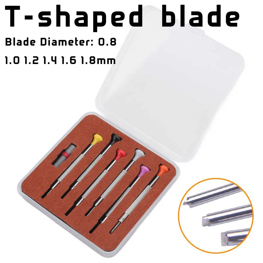 6pcs/lot Anti-Slip Watch Screwdriver 0.8-1.8mm High End T Type Watch Movement Screwdriver Tools Kit Watch Repair Tool