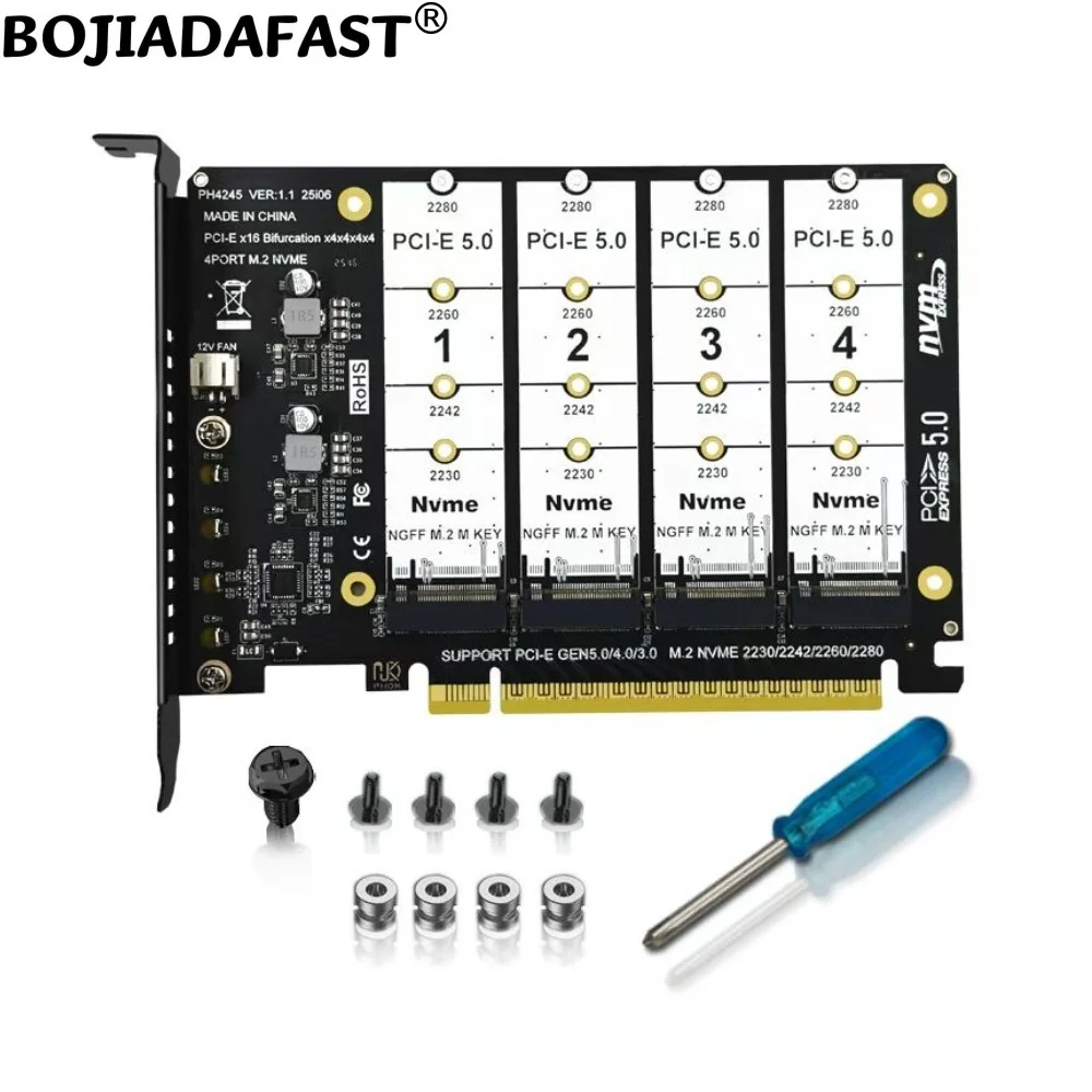 

Карта расширения PCIe X16 GEN5 PCI-E 5.0 16X на 4 порта M.2 Key-M 2280 NVMe SSD с поддержкой разветвления PCIe X4x4x4x4 для материнских плат