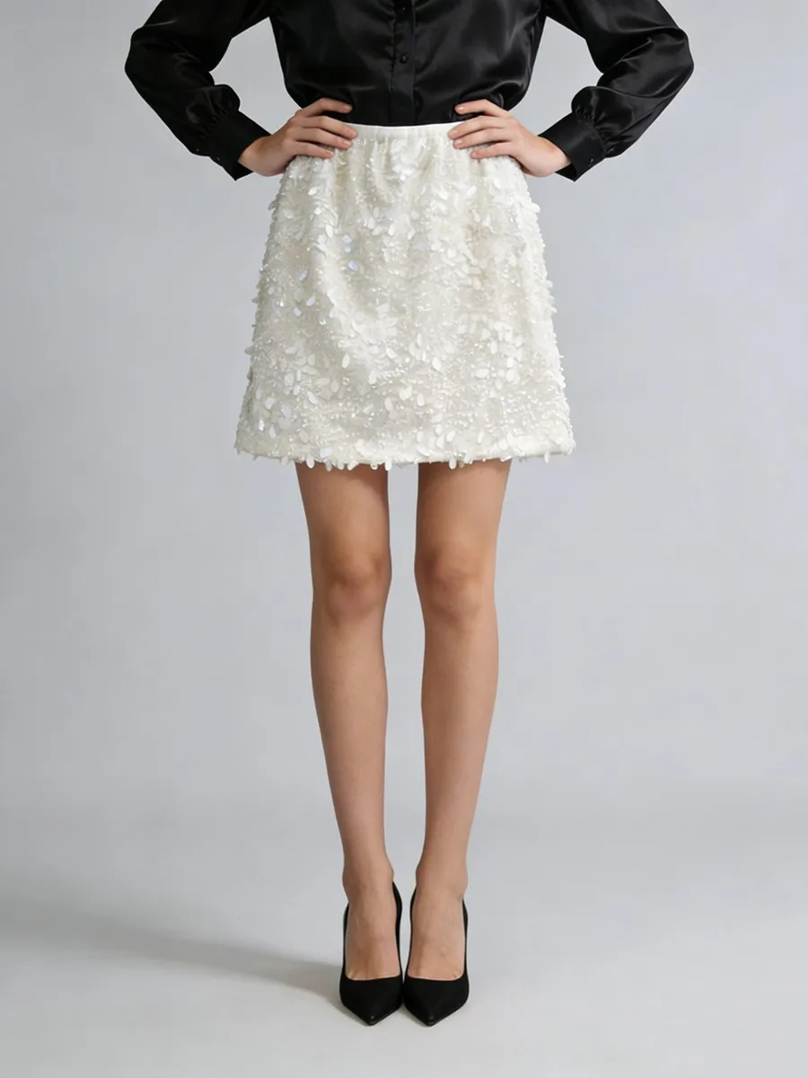 TWOTWINSTYLE Solid Afslanken Gesplitste Pailletten Elegante Rokken voor Vrouwen Hoge Taille Temperament Mini Rok Vrouwelijke Mode Herfst Nieuwe