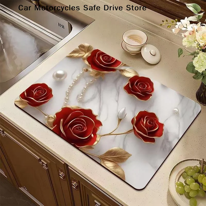 【M】Kitchen Dish Drying Mat With 3D Embossed Floral Butterfly Design And Non Slip Base Perfect For Kitchen Counter Bathroom Sink
