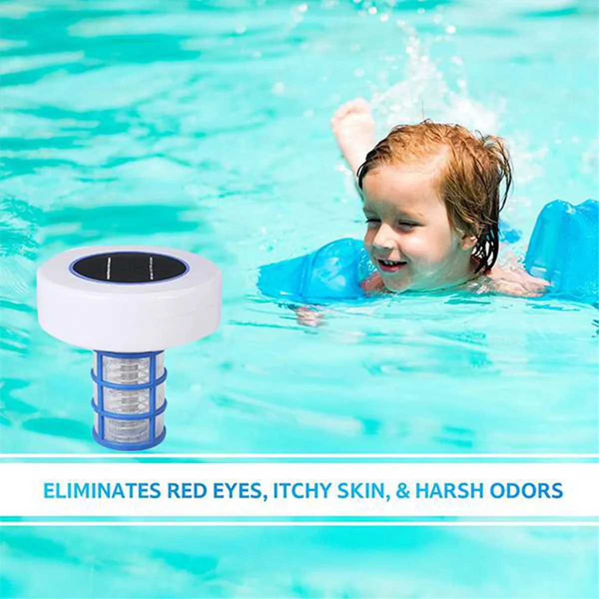 Ioniseur de piscine solaire, flotteur ioniseur de piscine en cuivre, commutation automatique de veilleuse LED multicolore, nettoyeur de piscine flottant