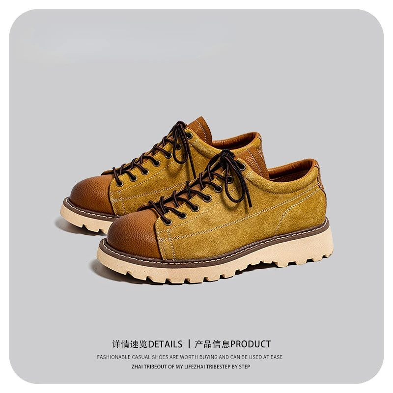 Men Leather Casual Shoes Comfortable Platform Shoes Suede Genuine 2023 British Style Lace-Up Shoes Outdoor Low Ankle Men Shoer