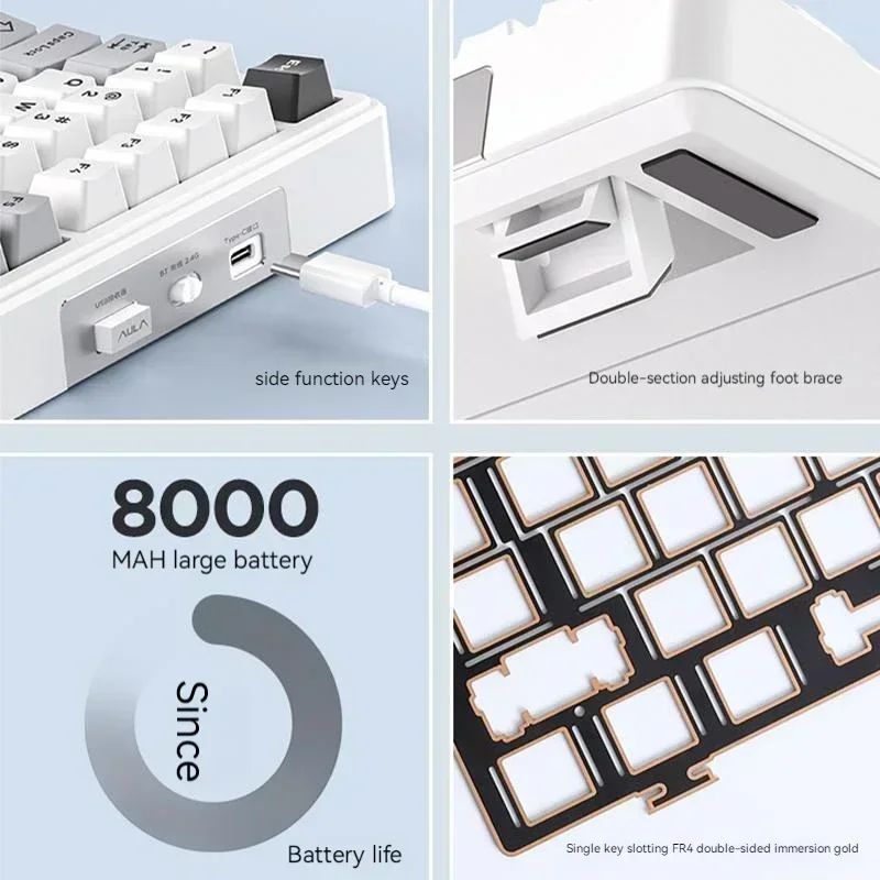 Imagem -02 - Teclado de Jogos Mecânico Personalizado pc Wireless Ergonomia Hot-swap Pbt Keycaps Junta de Escritório Rgb Light 2.4g 8000mah Aula-f99