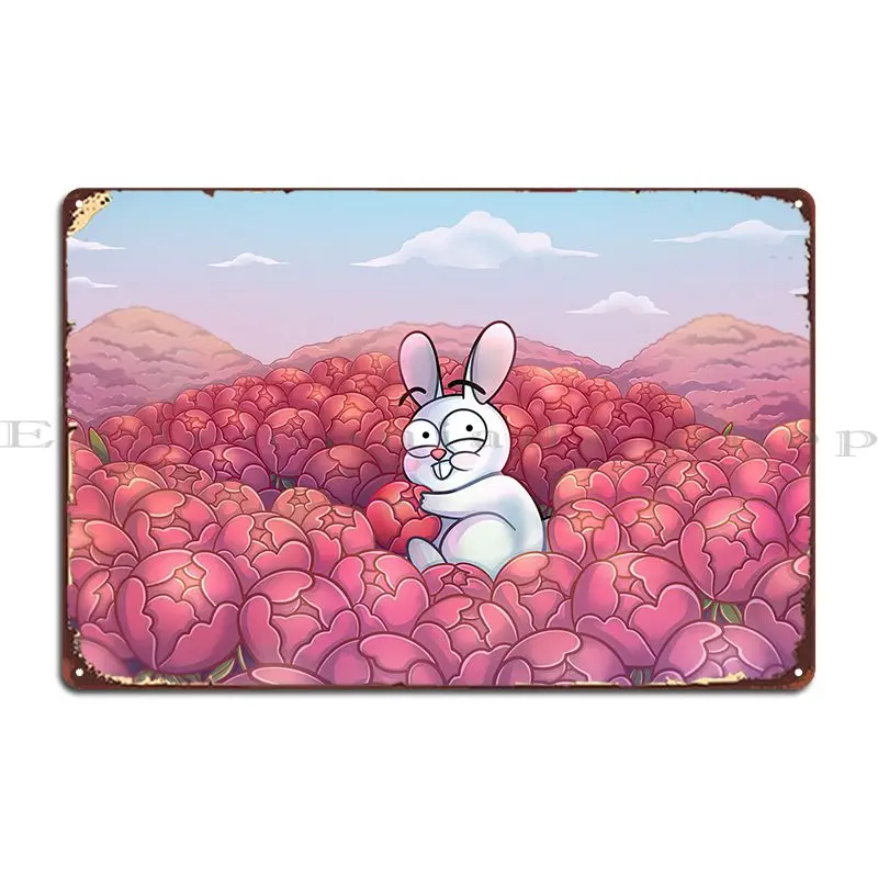 Rabbit Hoarding Flowers Metal Sign Create Wall Decor Decoration Garage Sign Tin Sign Poster