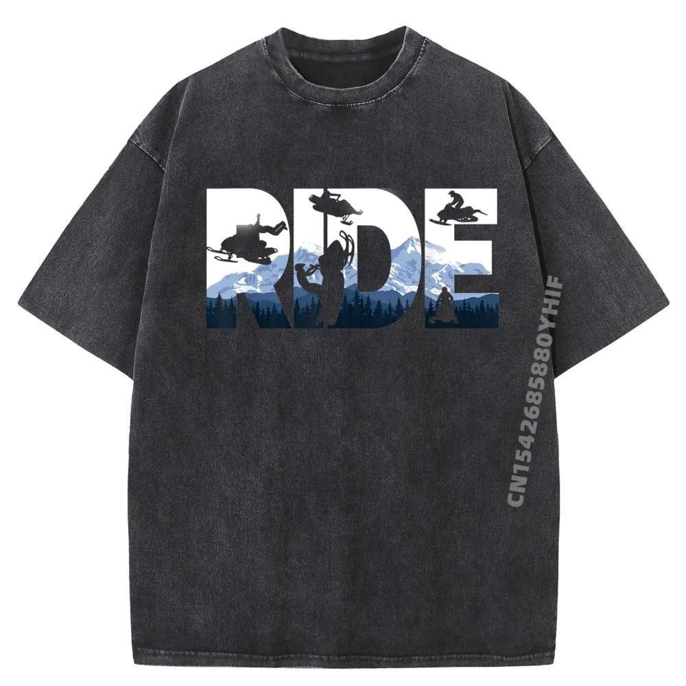 

Snowmobile Ride Snow Mountain Snowmobiling Summer Autumn Women's Tops & Tees Graphic T Shirt Mens Vintage Washed Clothes