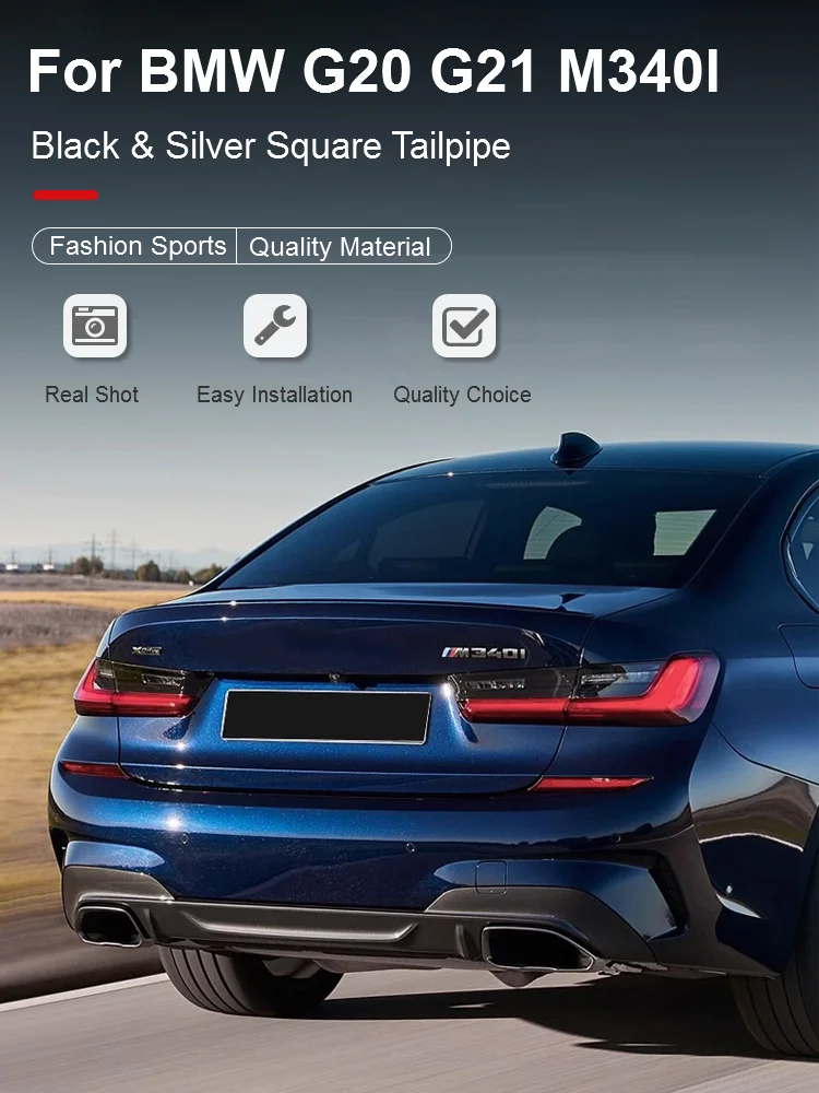 Für BMW 3er G20 G21 M340i 2019 bis 2024 Original-Auto-Auspuff, quadratischer Anschluss, schwarzes Endrohr, Schalldämpferdüse