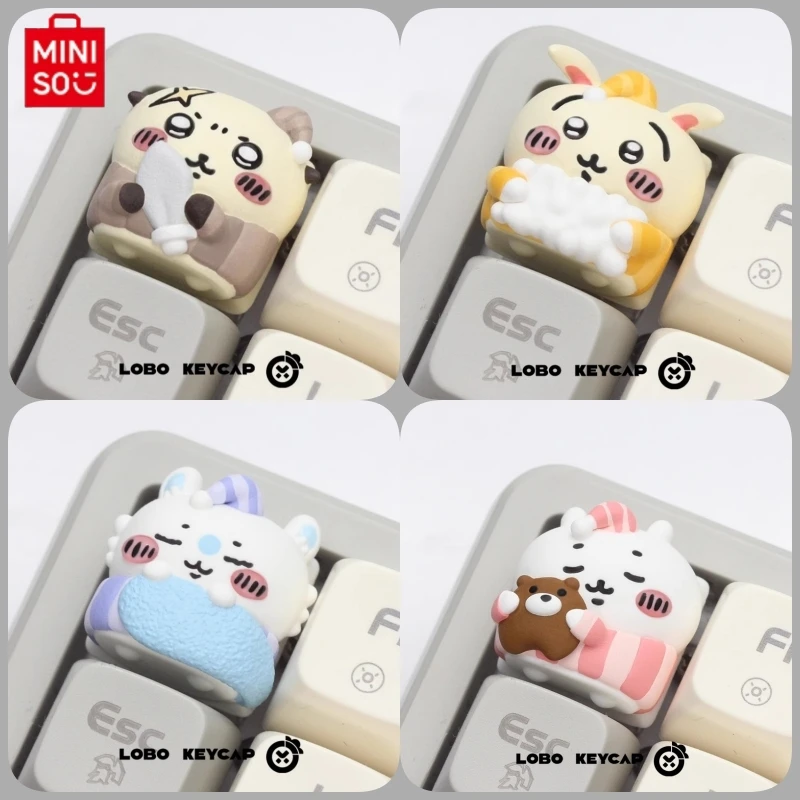 2024 New Miniso Chiikawa Upgrade Pajamas Keycap Cute Creative Mechanical Keyboard Transparent Keycap Student Learning Tools