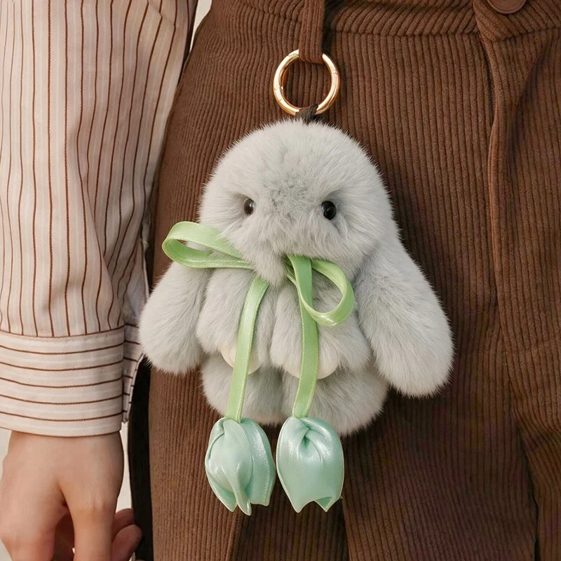 Tulip drooping ear rabbit plush keychain, cute little blueberry otter rabbit fur pendant, girl's heart bag decoration