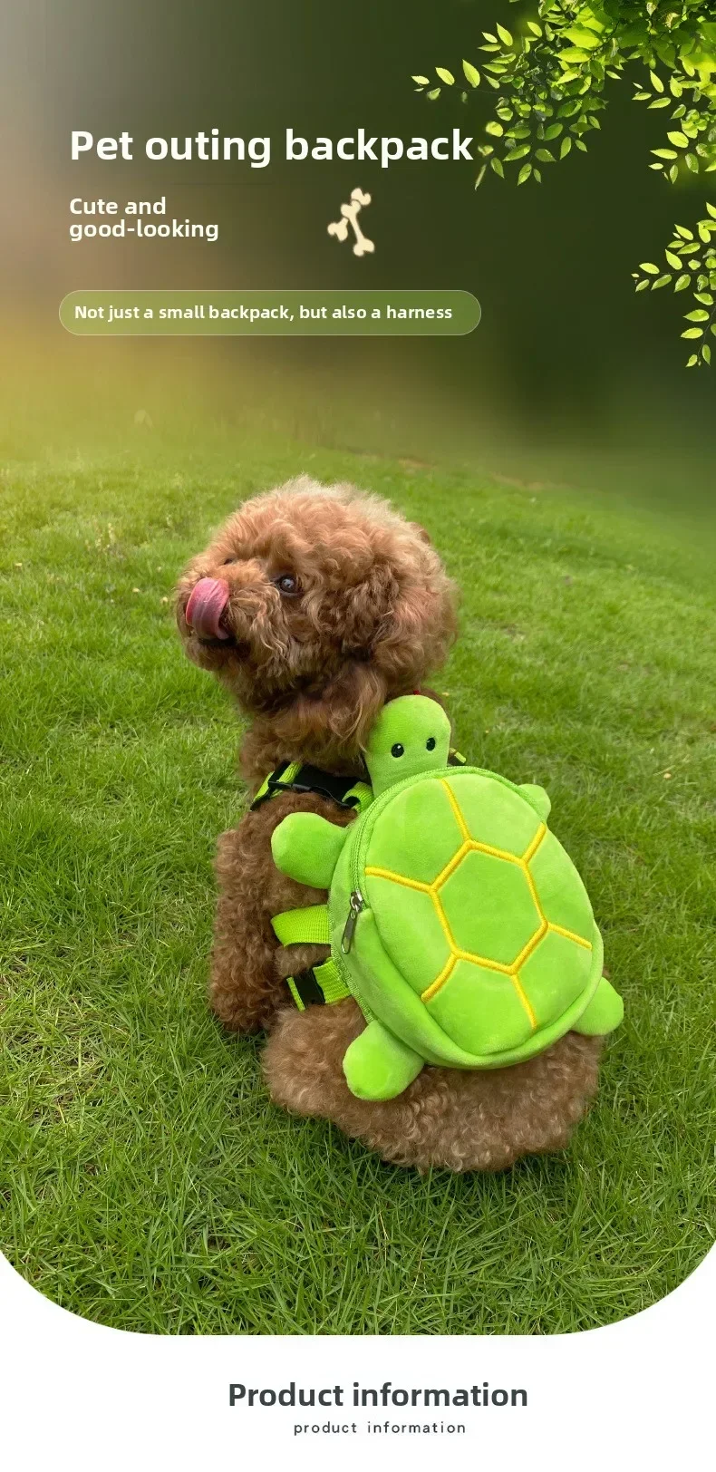 1 x süßer Haustier-Rucksack mit Schildkrötenmotiv, verstellbares Brustgeschirr mit Leinenhalter für kleine und mittelgroße Hunde, Katzen, zur Aufbewahrung von Leckerlis für Spaziergänge im Freien – Detail 1