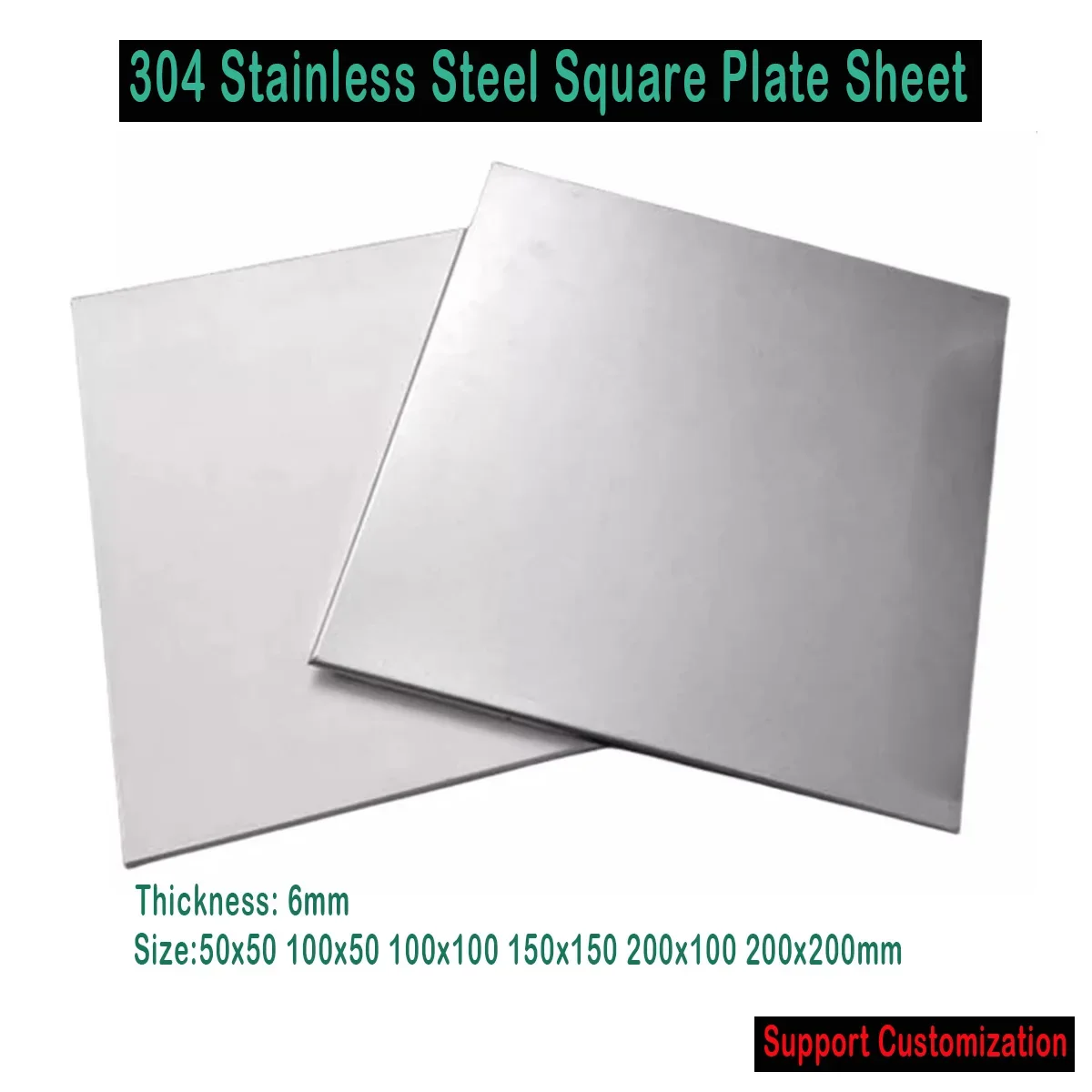 

304 Stainless Steel Square Plate Sheet 50x50 100x50 100x100 150x150 200x100 200x200mm Thickness 6mm