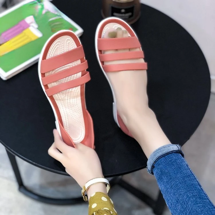 2023 Fashion Open-Toed Slides Shoes For Women Summer Flat Sandals Candy Color Casual Beach Outdoot Female Ladies Jelly Slippers