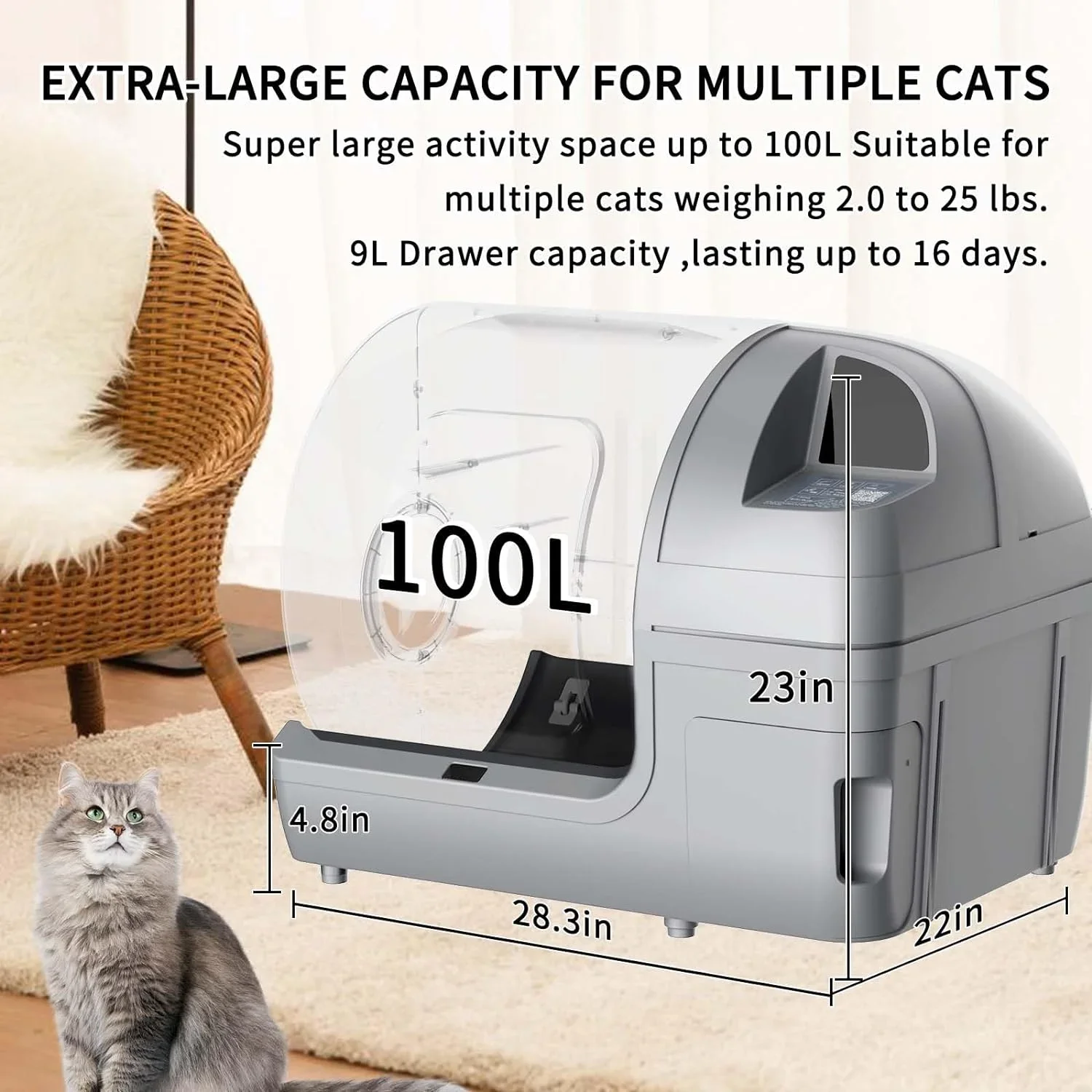 forSelf Cleaning Cat Litter Box Extra Large Automatic Cat Litter Box for Multiple Cats Odor Removal