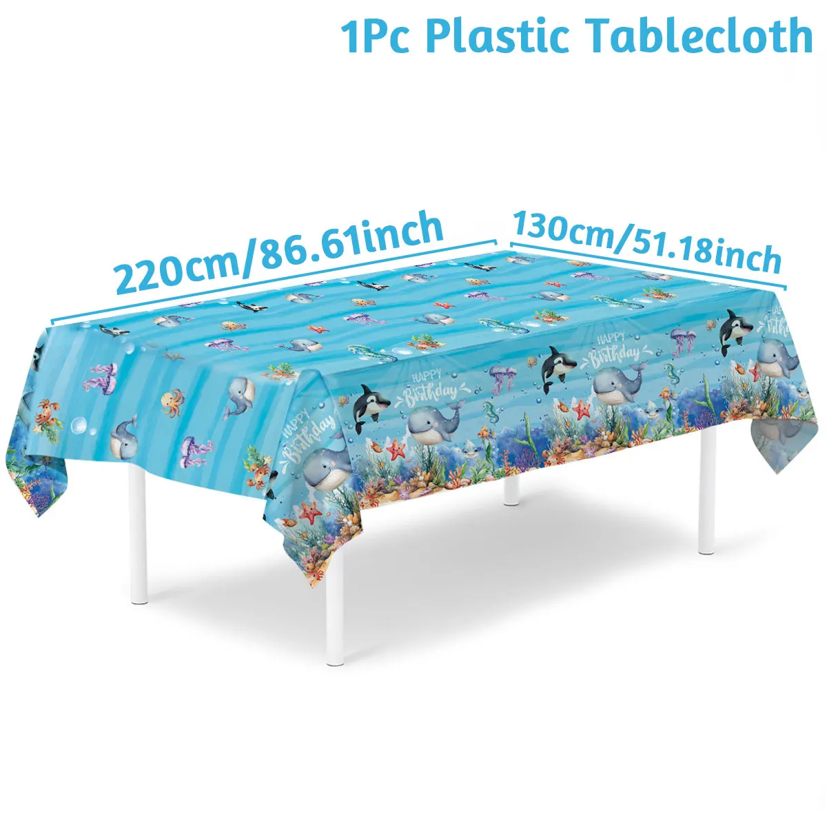 Tischdecke, Tassen und Teller zur Dekoration für eine Geburtstagsfeier mit Meerestieren, Kindergeburtstagsdeko, Geschenk für Kinder, Dekoration für eine Party im Unterwasser-Thema, Baby-Shower-Zubehör. – Detail 5