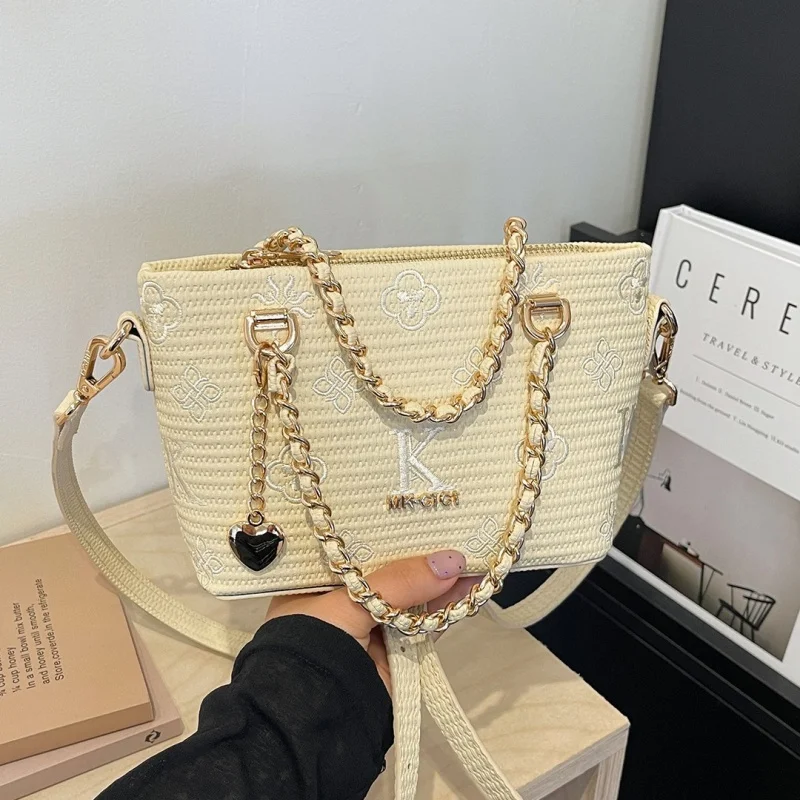 

Vegetable basket straw woven bag women's 2026 new summer versatile woven chain shoulder bag large capacity tote bag