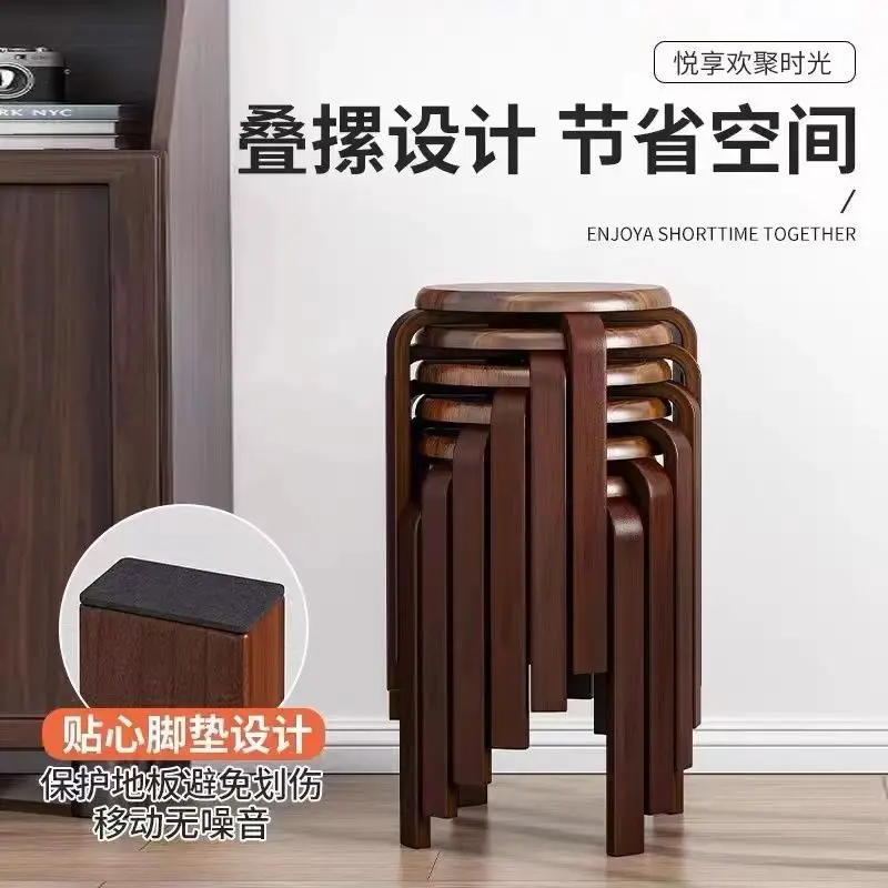 Simple solid wood can be stacked round thickened strong durable dining table living room